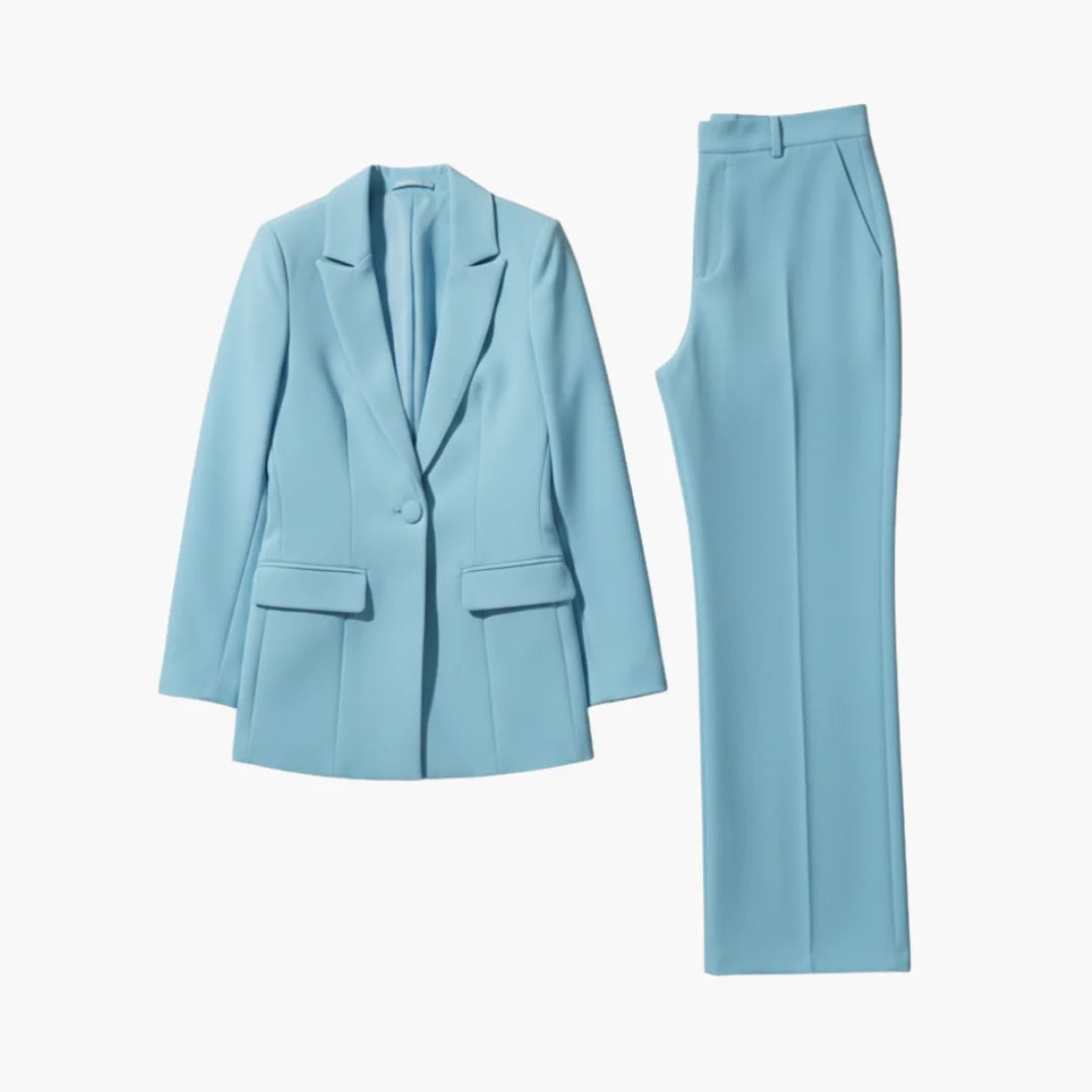 Women's casual denim jacket style blazer and trousers suit set