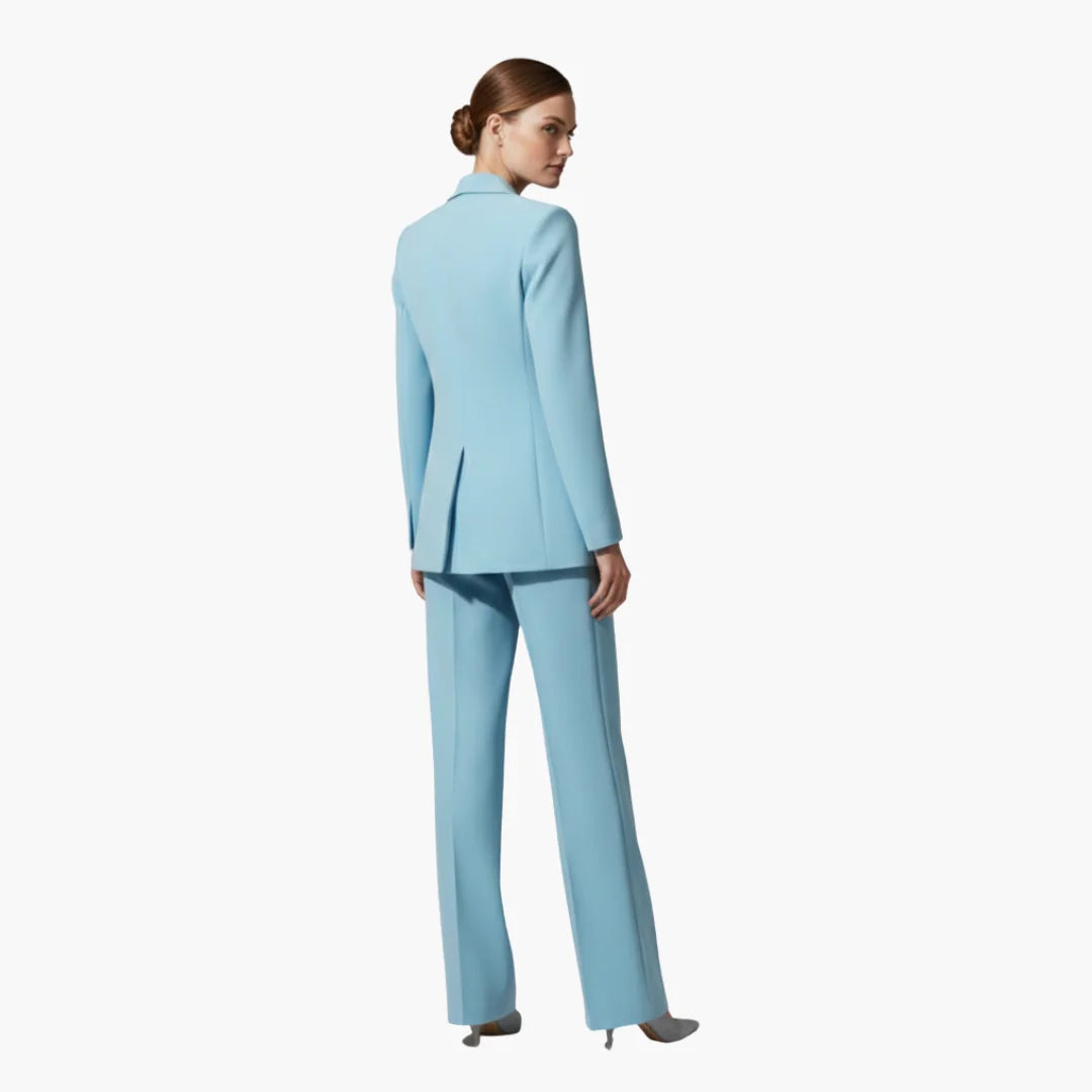 Women's casual denim jacket style blazer and trousers suit set