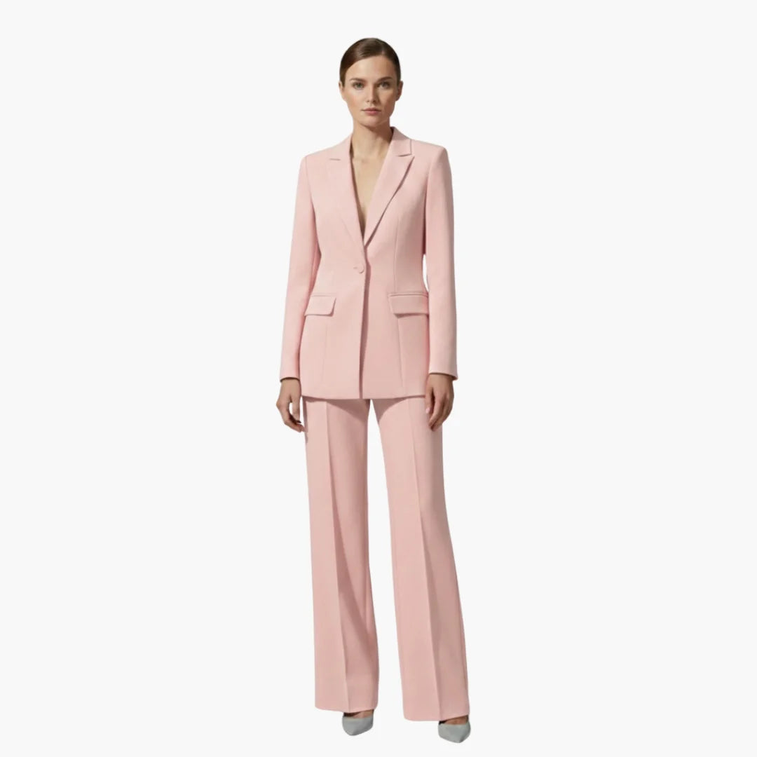 Women's casual denim jacket style blazer and trousers suit set – Light Pink