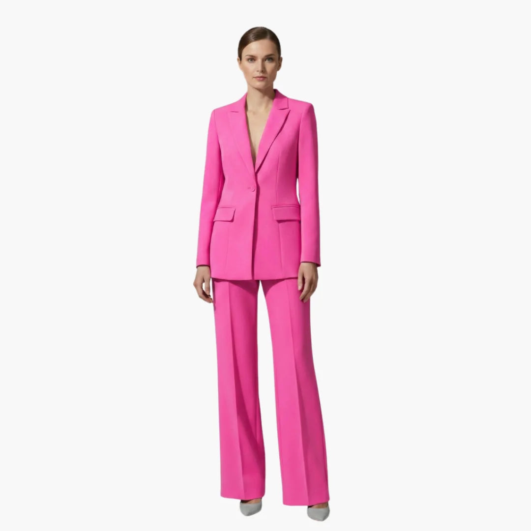 Women's casual denim jacket style blazer and trousers suit set – Pink