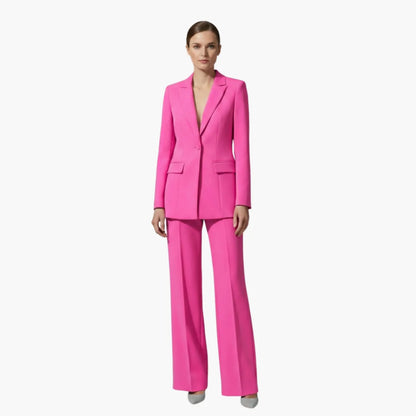Women's casual denim jacket style blazer and trousers suit set – Pink