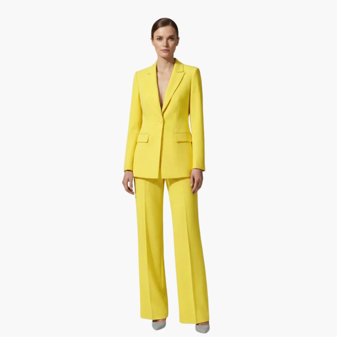 Women's casual denim jacket style blazer and trousers suit set – Yellow