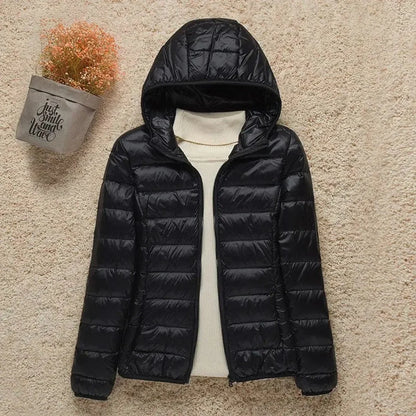 Women's lightweight hooded quilted jacket packable puffer – Black