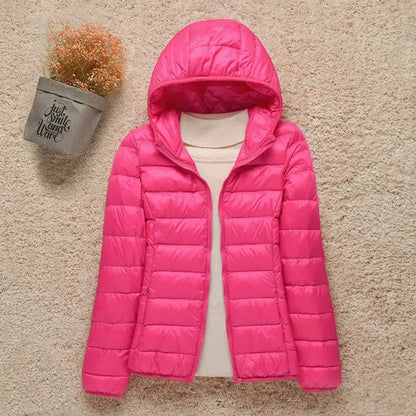 Women's lightweight hooded quilted jacket packable puffer – Fuchsia