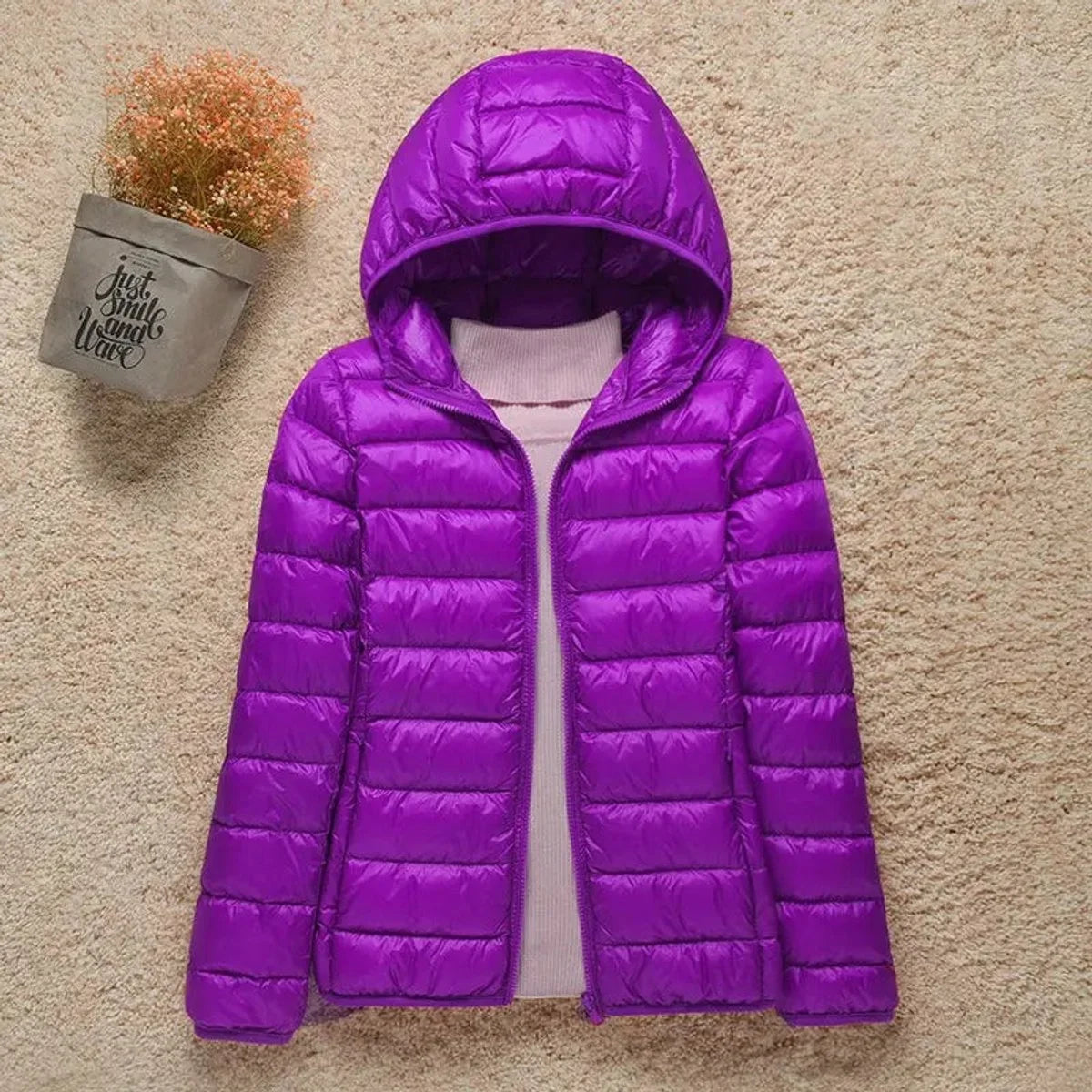 Women's lightweight hooded quilted jacket packable puffer – Lilac