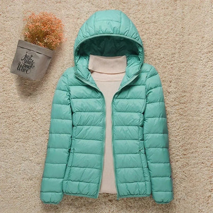 Women's lightweight hooded quilted jacket packable puffer – Turquoise