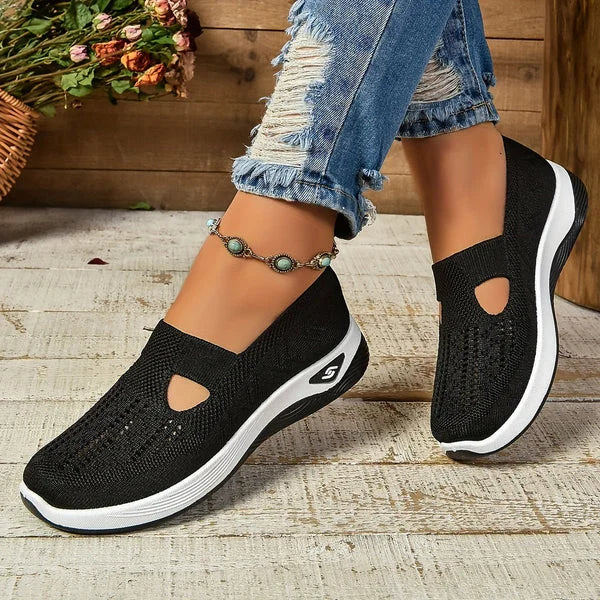 Women's lightweight knit slip-on sneakers with front cut-out detail