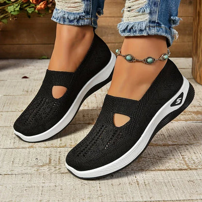 Women's lightweight knit slip-on sneakers with front cut-out detail – Black