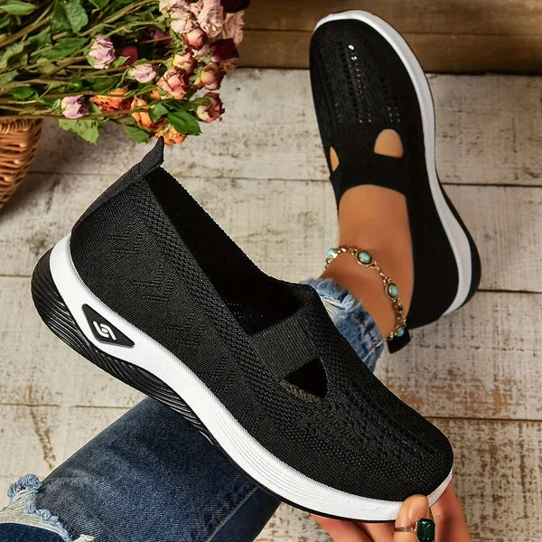 Women's lightweight knit slip-on sneakers with front cut-out detail
