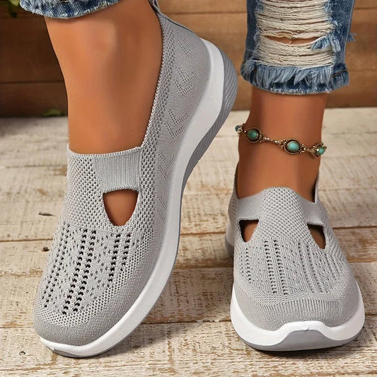 Women's lightweight knit slip-on sneakers with front cut-out detail – Grey