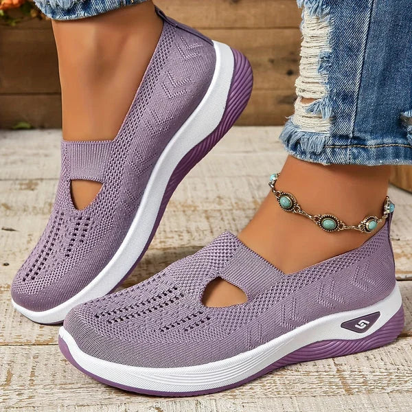 Women's lightweight knit slip-on sneakers with front cut-out detail – light purple
