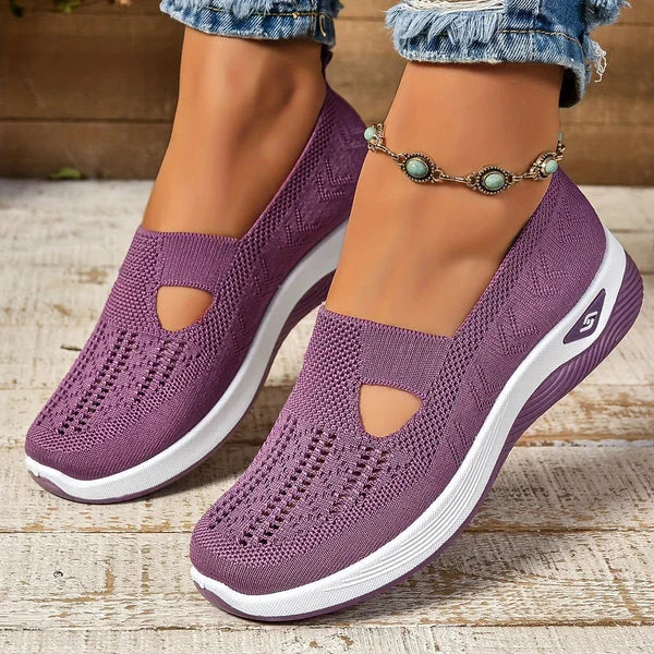 Women's lightweight knit slip-on sneakers with front cut-out detail – Violet