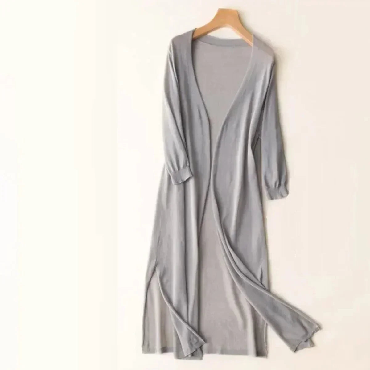 Women's lightweight open-front long knit cardigan – Gray