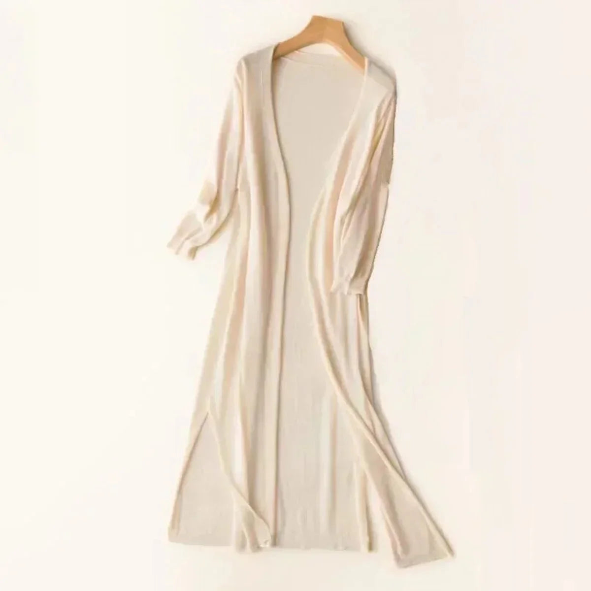 Women's lightweight open-front long knit cardigan