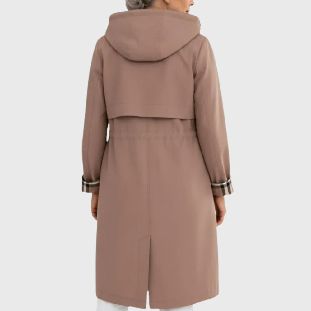 Women's lightweight plaid-lined hooded parka with full-zip front