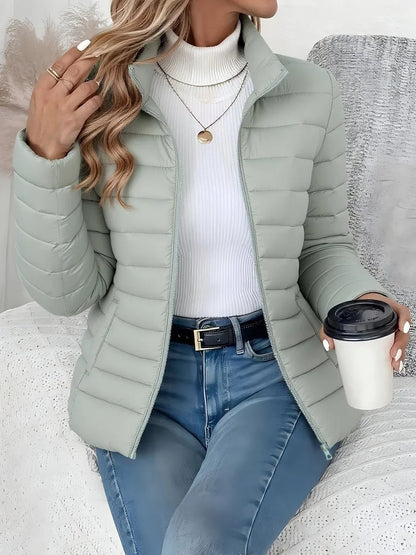 Women's lightweight quilted puffer coat stand collar zip-up jacket