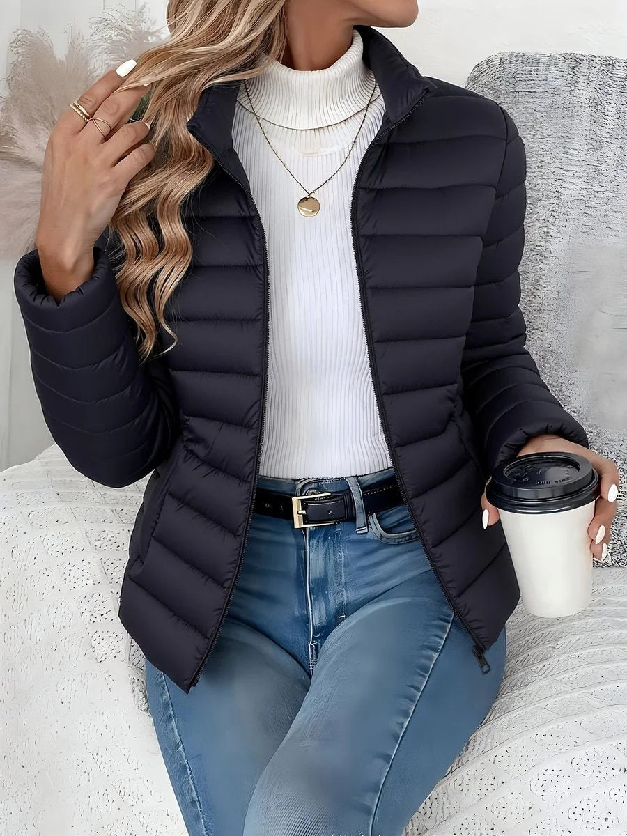 Women's lightweight quilted puffer coat stand collar zip-up jacket
