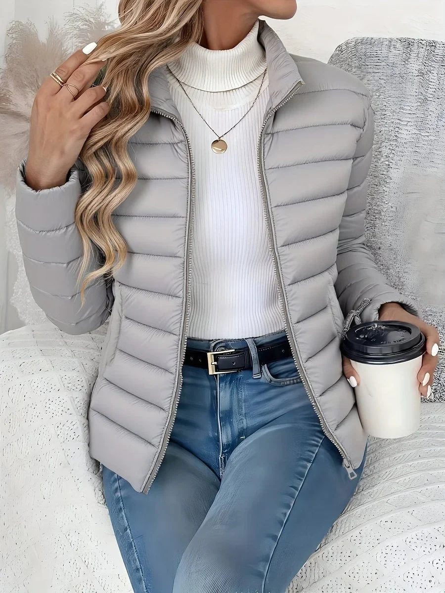 Women's lightweight quilted puffer coat stand collar zip-up jacket