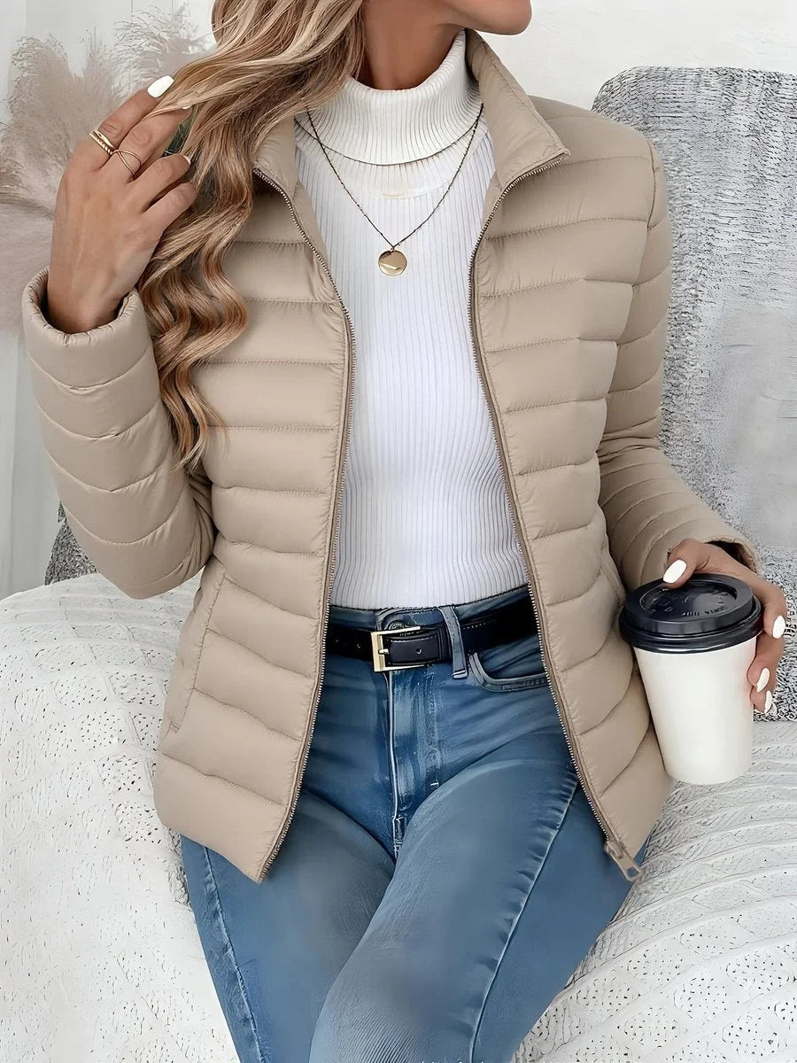 Women's lightweight quilted puffer coat stand collar zip-up jacket
