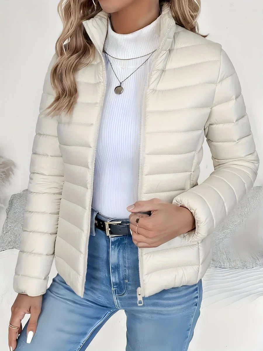 Women's lightweight quilted puffer coat stand collar zip-up jacket