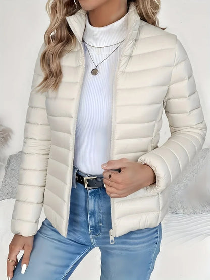 Women's lightweight quilted puffer coat stand collar zip-up jacket