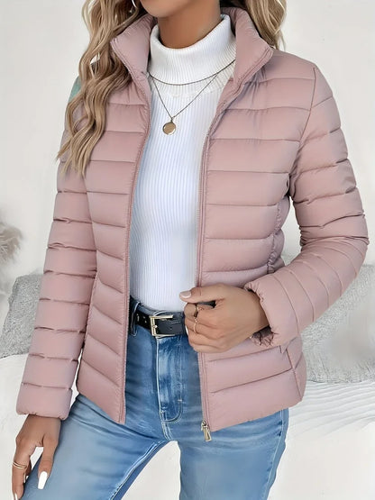 Women's lightweight quilted puffer coat stand collar zip-up jacket