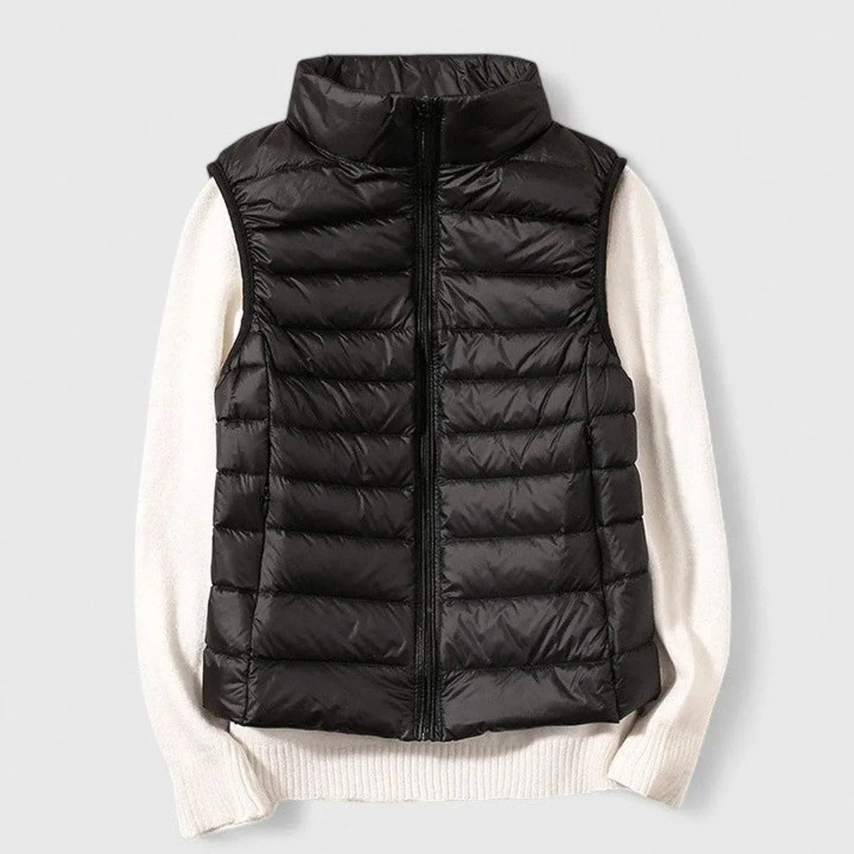 Women's lightweight quilted sleeveless puffer vest zip-up – Black