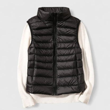 Women's lightweight quilted sleeveless puffer vest zip-up – Black