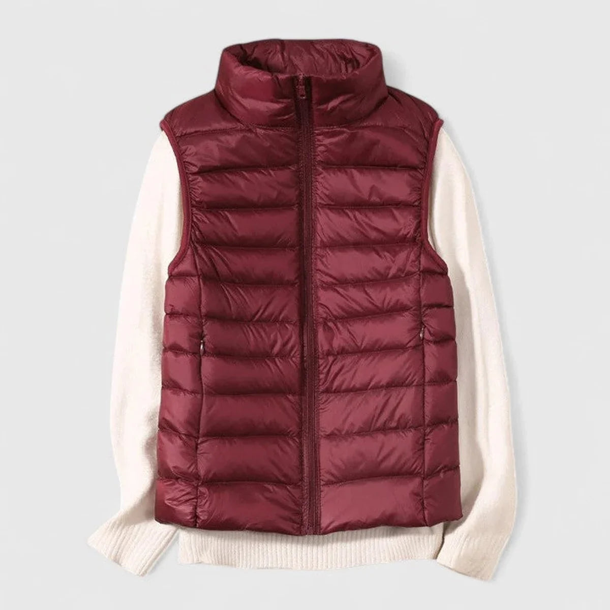 Women's lightweight quilted sleeveless puffer vest zip-up – Burgundy