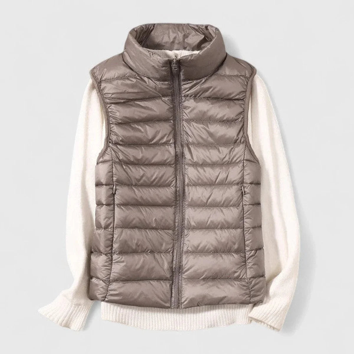 Women's lightweight quilted sleeveless puffer vest zip-up – Khaki