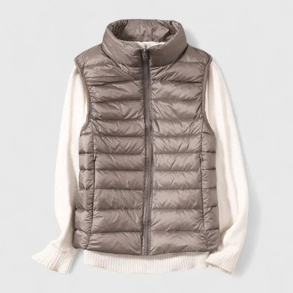 Women's lightweight quilted sleeveless puffer vest zip-up – Khaki
