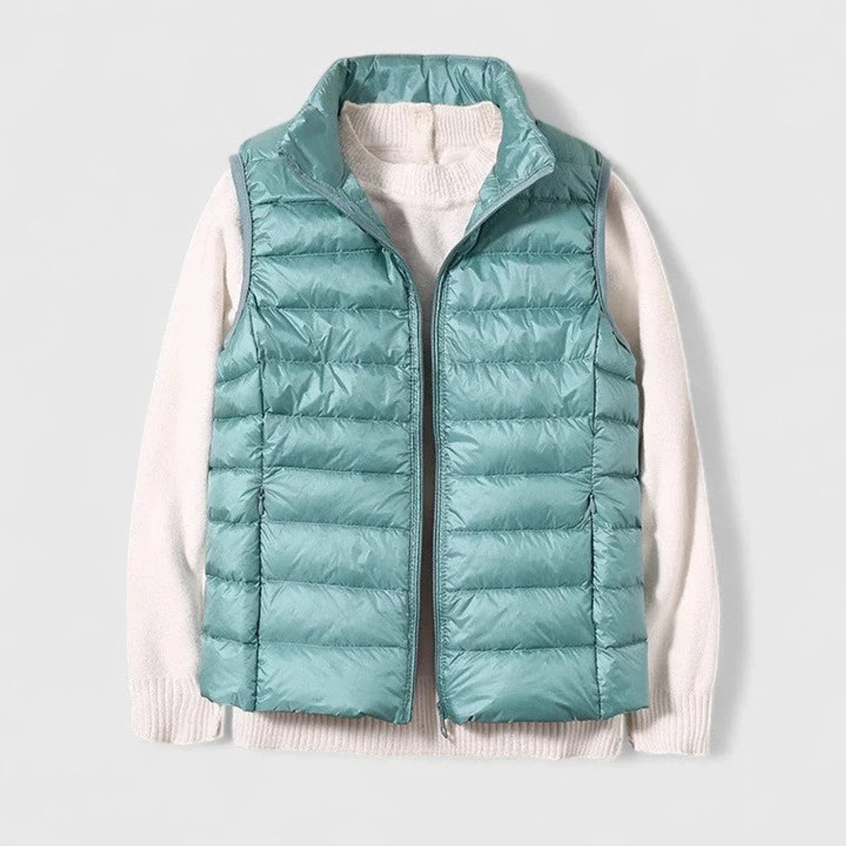 Women's lightweight quilted sleeveless puffer vest zip-up – Light Blue