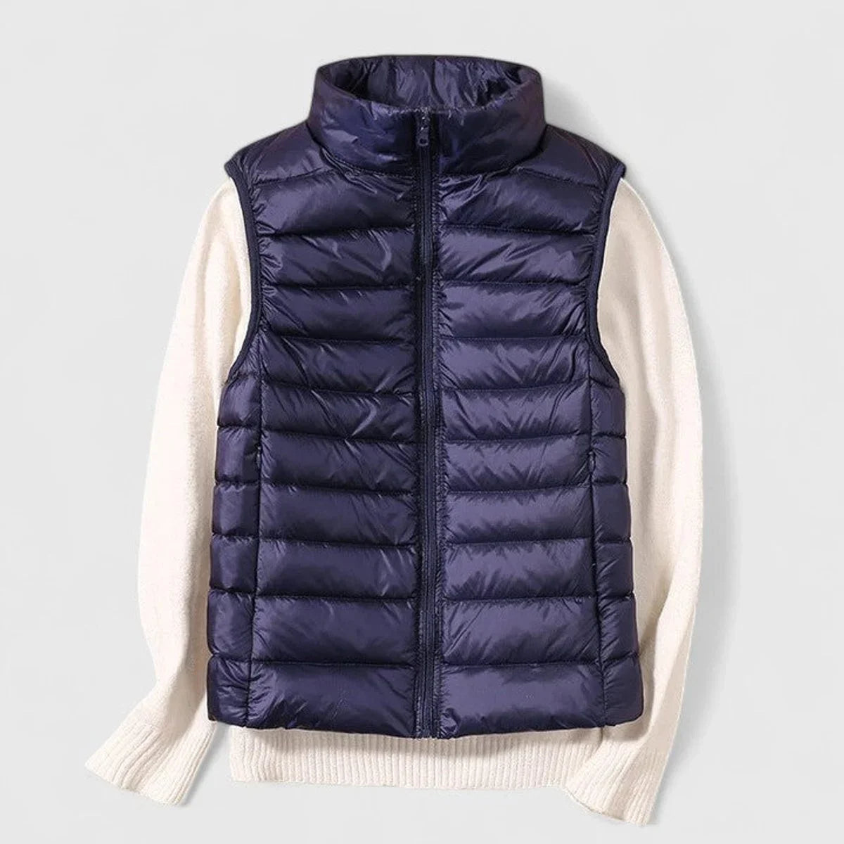 Women's lightweight quilted sleeveless puffer vest zip-up – Navy Blue