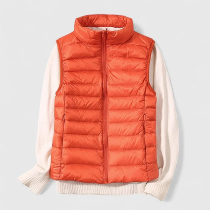 Women's lightweight quilted sleeveless puffer vest zip-up – Orange