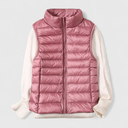 Women's lightweight quilted sleeveless puffer vest zip-up – Pink