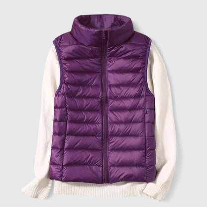 Women's lightweight quilted sleeveless puffer vest zip-up – Purple