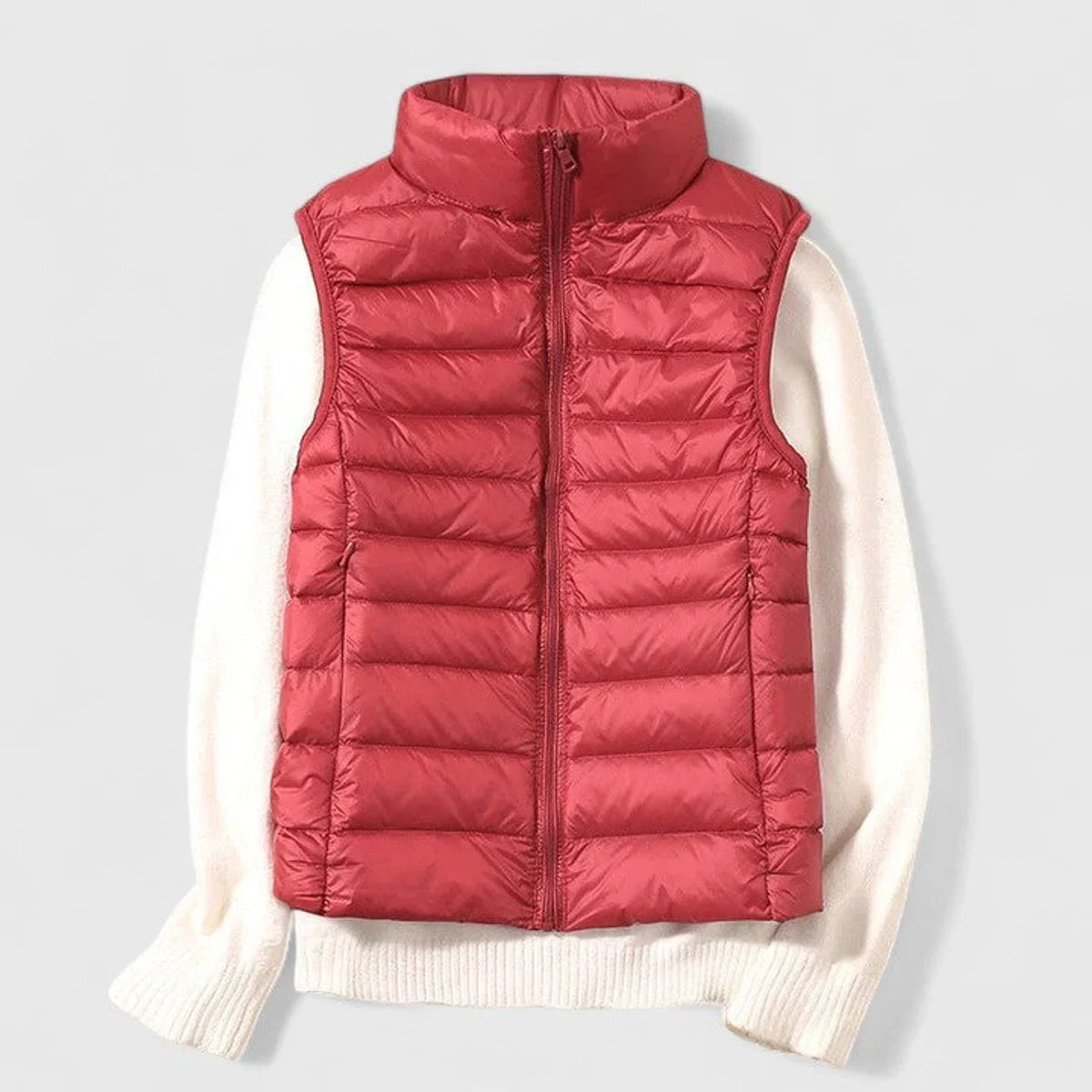Women's lightweight quilted sleeveless puffer vest zip-up – Red