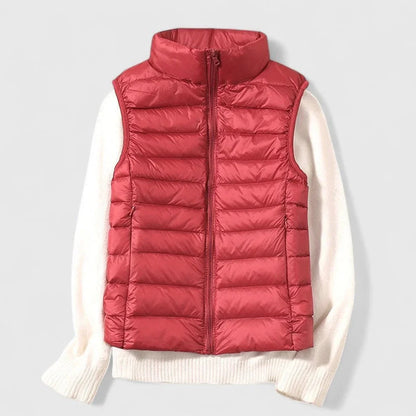 Women's lightweight quilted sleeveless puffer vest zip-up – Red