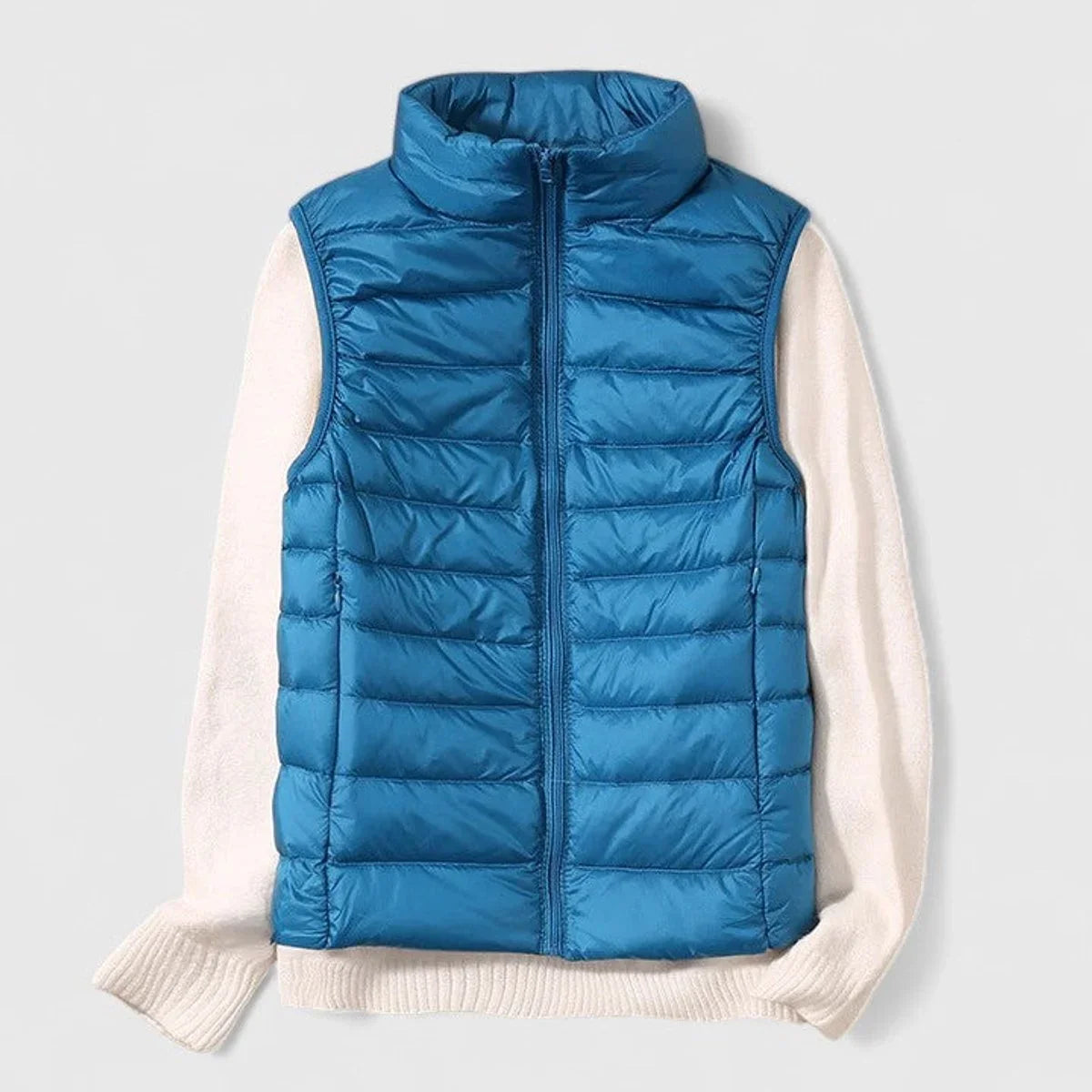 Women's lightweight quilted sleeveless puffer vest zip-up – Sky Blue