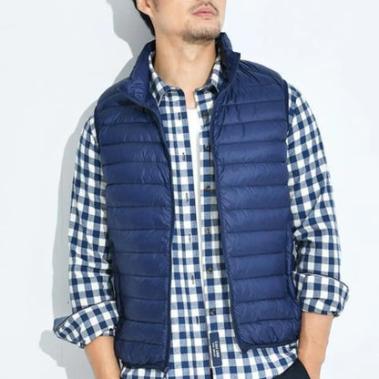 Women's lightweight quilted zip-up puffer vest stand collar – Blue