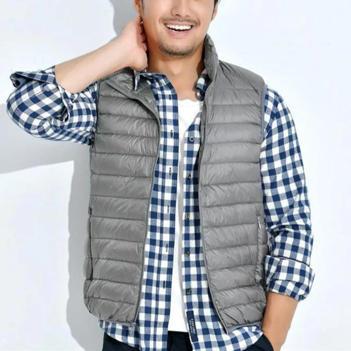 Women's lightweight quilted zip-up puffer vest stand collar – Gray