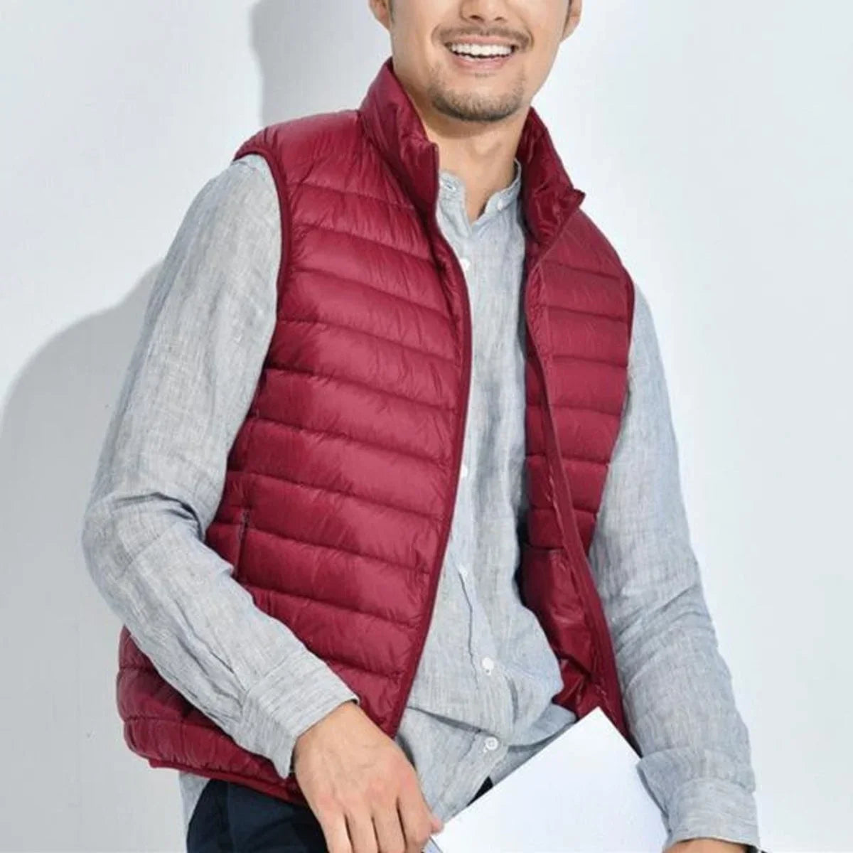 Women's lightweight quilted zip-up puffer vest stand collar – Red