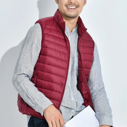 Women's lightweight quilted zip-up puffer vest stand collar – Red