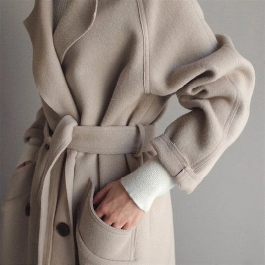 Women's long double-breasted cashmere blend coat