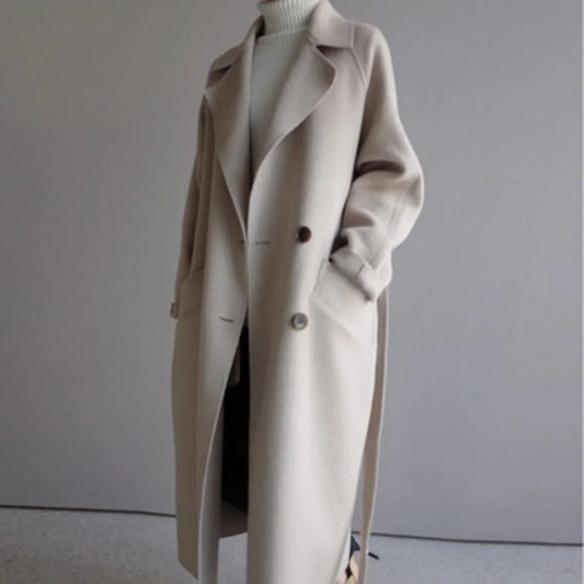 Women's long double-breasted cashmere blend coat