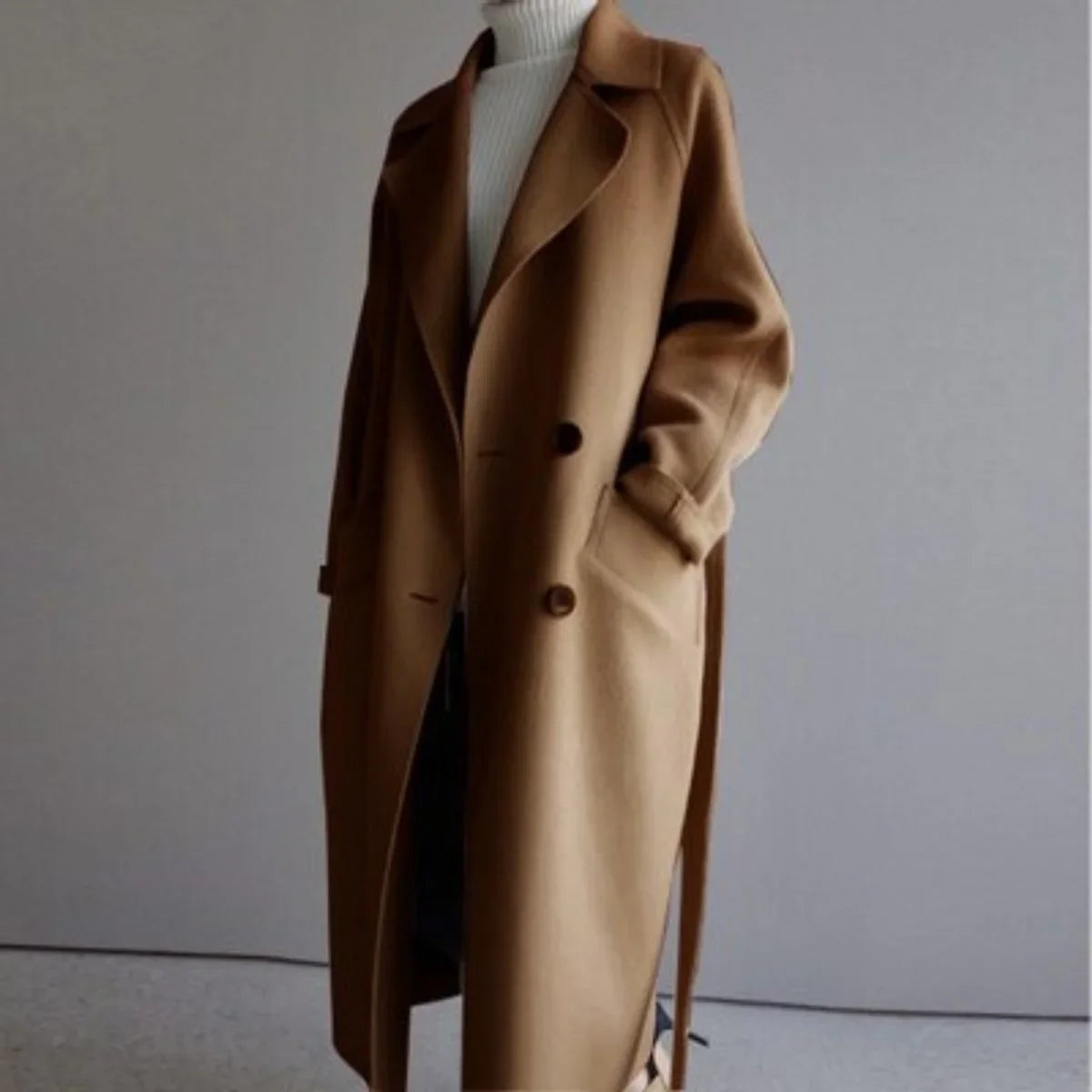Women's long double-breasted cashmere blend coat – Caramel