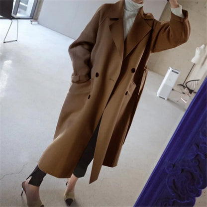 Women's long double-breasted cashmere blend coat