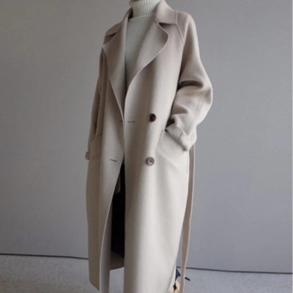 Women's long double-breasted cashmere blend coat – Off-White