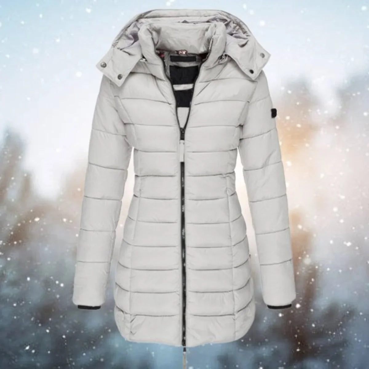 Women's long hooded puffer quilted jacket zip-up winter coat – Gray