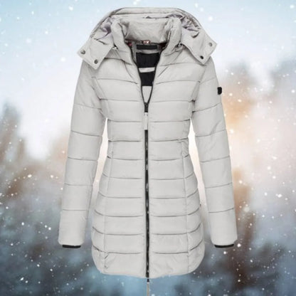 Women's long hooded puffer quilted jacket zip-up winter coat – Gray
